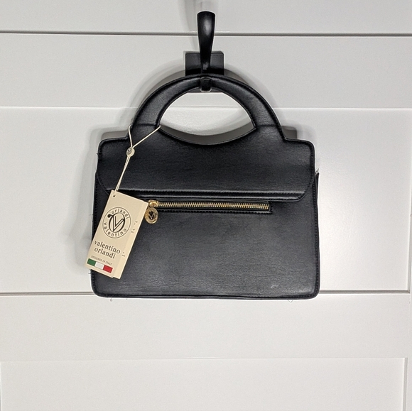 Valentino Orlandi Nwt  Quilted Black Satchel with Gold Accent Handbag - Picture 5 of 8